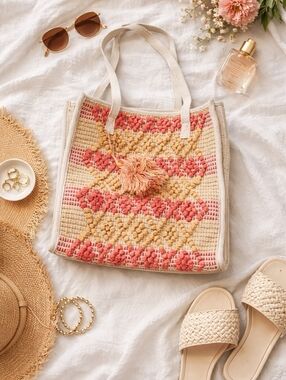 Universal Thread Woven Tote - Orange, Yellow and Cream